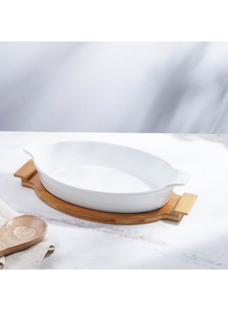 Pan Home طبق خبز بيضاوي ناتورا مع قاعدة من الخيزران 2.2 لتر - أبيض - Image 4