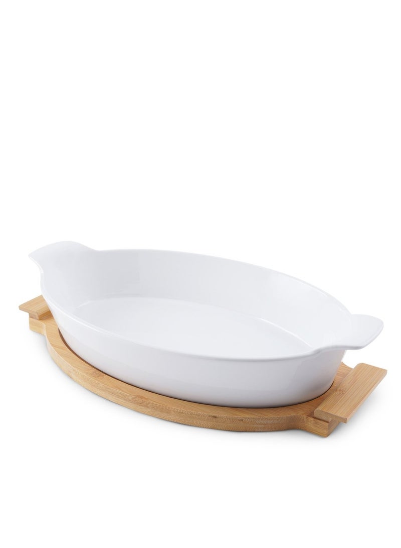 Pan Home طبق خبز بيضاوي ناتورا مع قاعدة من الخيزران 2.2 لتر - أبيض - Image 2