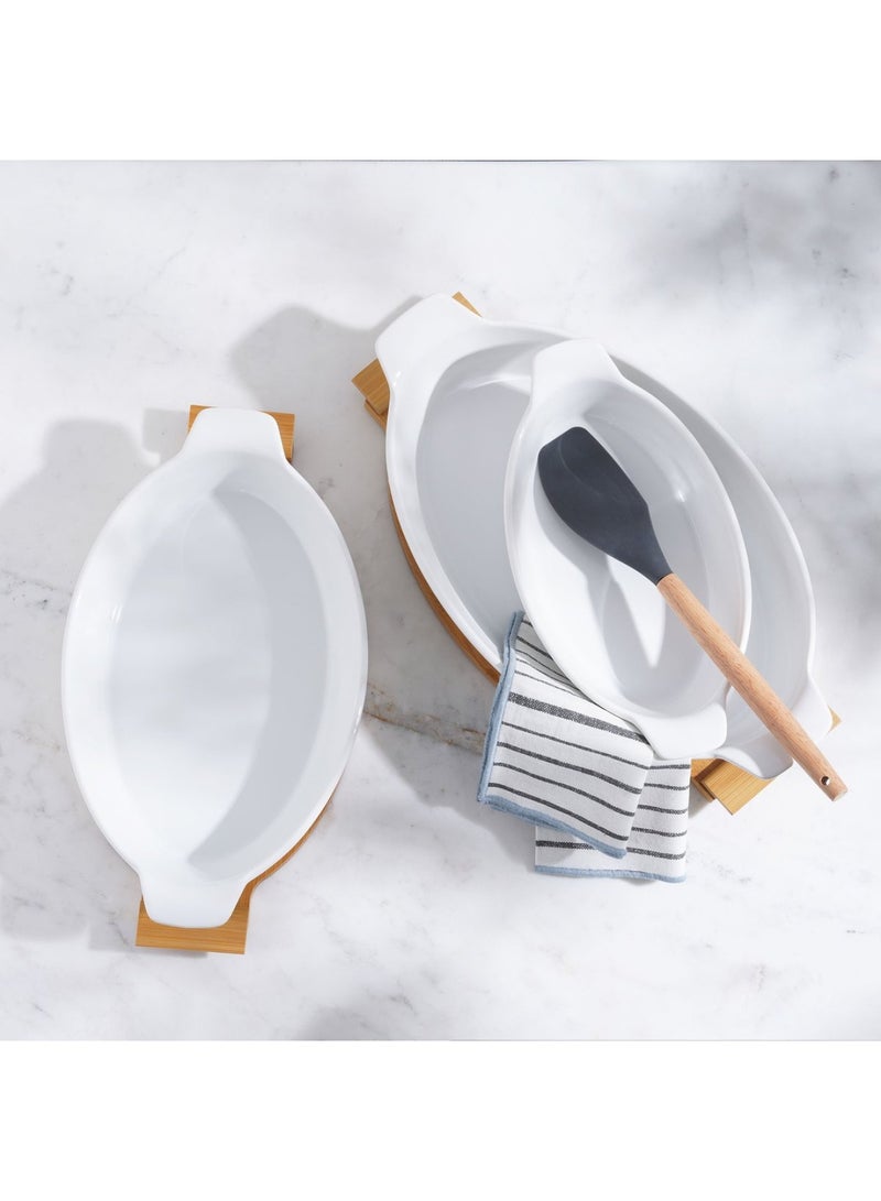 Pan Home طبق خبز بيضاوي ناتورا مع قاعدة من الخيزران 2.2 لتر - أبيض - Image 5