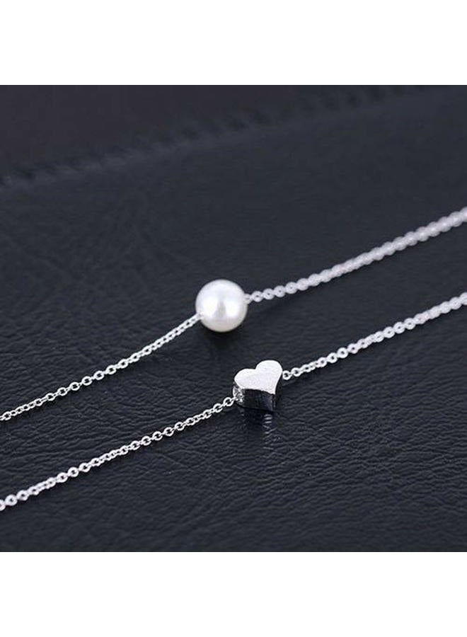 ARTMISS Layered Choker Necklace Silver Women Heart Pearl Pendant Necklace Double Chain for Girls - Image 3