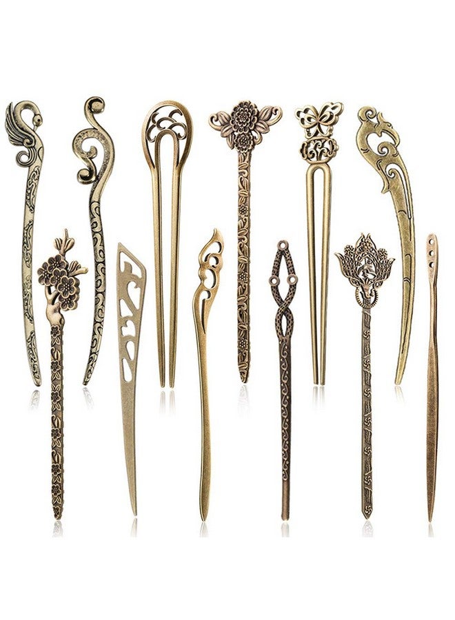 AUHOKY 12 Pieces Chinese Women Hair Sticks Auhoky 12 Styles Vintage Bronze Decorative Hair Pin Chopsticks Antique Retro Hair Forks For Hair Diy Accessory - Image 1