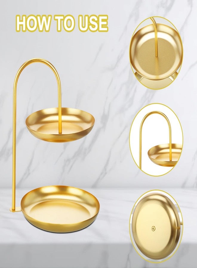 Maxcheck 2 Pcs Necklace Display Stand 2 Tier Jewelry Holder Tabletop Jewelry Organizer Tower with Round Storage Tray Organizer Tower for Bracelets Necklaces Earrings Makeups(Gold) - Image 4