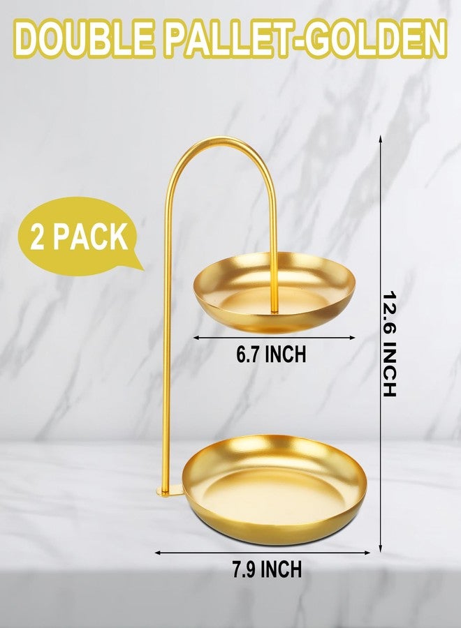 Maxcheck 2 Pcs Necklace Display Stand 2 Tier Jewelry Holder Tabletop Jewelry Organizer Tower with Round Storage Tray Organizer Tower for Bracelets Necklaces Earrings Makeups(Gold) - Image 3