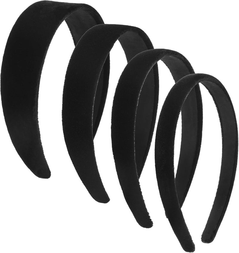 oruola Seasonal & permanent compatible 4pcs Velvet Headbands for Women,Different Widths Black Velvet Headband,Soft Simple Headband for Girls and Teens, Plain No Teeth Thick Hoops Hair Accessories(Black,0.55In,0.79In,1.18In,1.57In) Wear resistant - Image 1