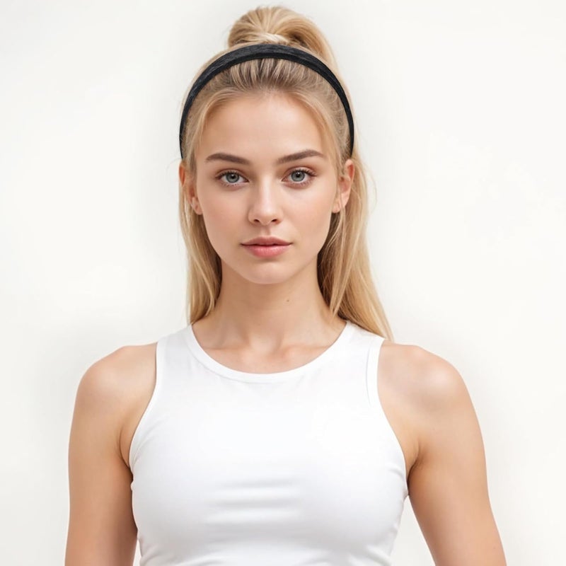 oruola Seasonal & permanent compatible 4pcs Velvet Headbands for Women,Different Widths Black Velvet Headband,Soft Simple Headband for Girls and Teens, Plain No Teeth Thick Hoops Hair Accessories(Black,0.55In,0.79In,1.18In,1.57In) Wear resistant - Image 5