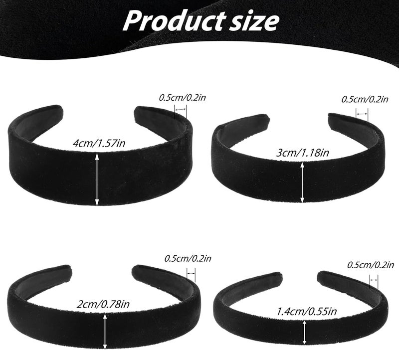 oruola Seasonal & permanent compatible 4pcs Velvet Headbands for Women,Different Widths Black Velvet Headband,Soft Simple Headband for Girls and Teens, Plain No Teeth Thick Hoops Hair Accessories(Black,0.55In,0.79In,1.18In,1.57In) Wear resistant - Image 3