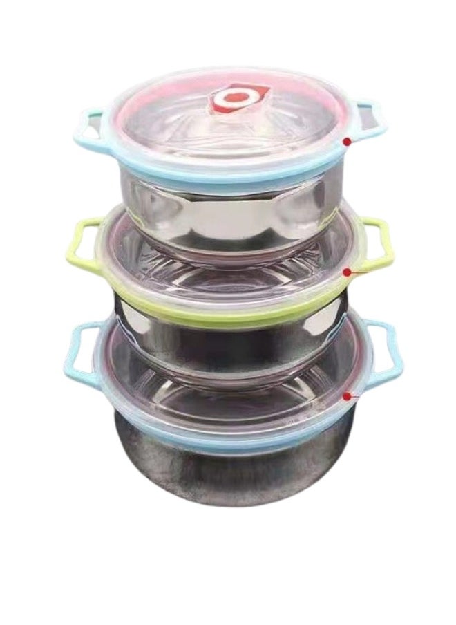 Generic - 3 pieces of stainless steel lunch boxes of different sizes with lids - Image 1