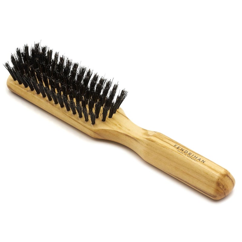 Fendrihan Genuine 100 Medium Stiffness Boar Bristle 5Row Hairbrush with Polished Olivewood Handle MADE IN GERMANY