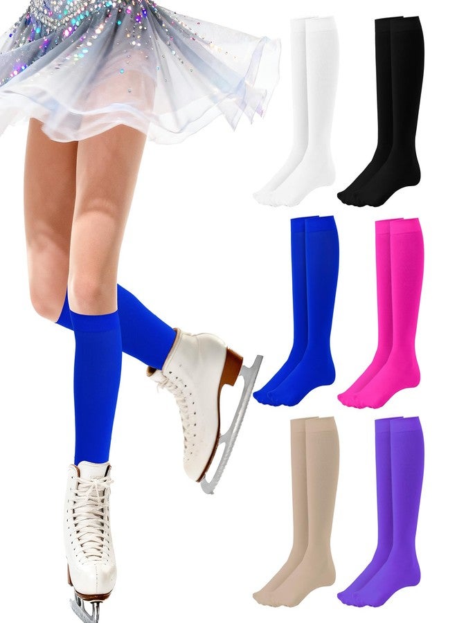 Sucrain 6 Pairs Ice Skating Socks Figure Skating Socks High Tight Knee Nylon Roller Skate Sock for Women Girl - Image 1