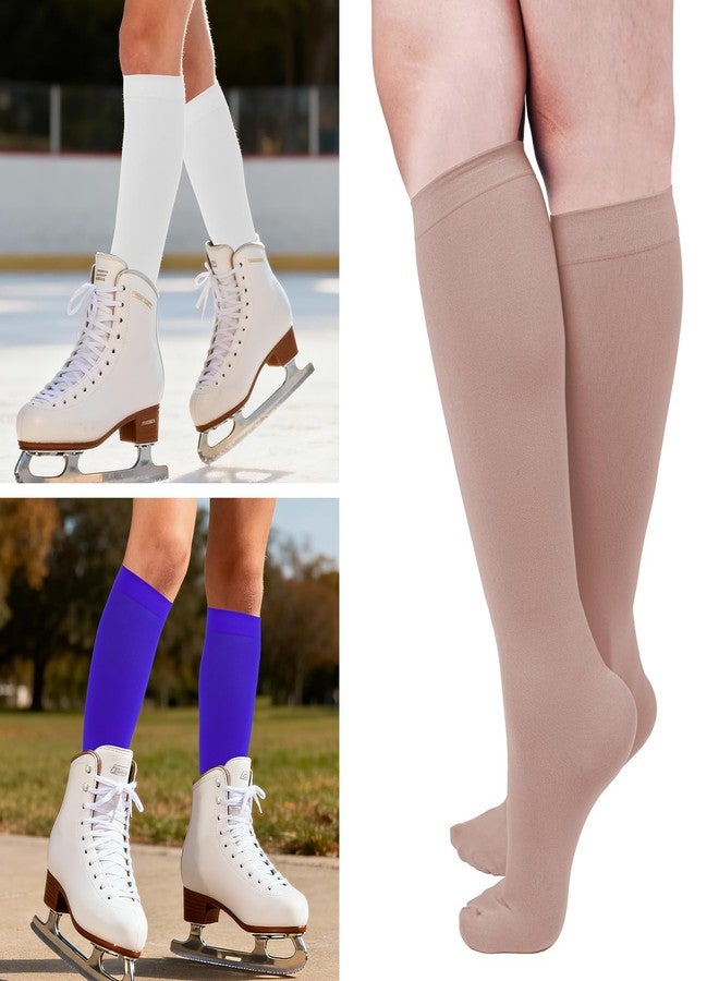 Sucrain 6 Pairs Ice Skating Socks Figure Skating Socks High Tight Knee Nylon Roller Skate Sock for Women Girl - Image 4