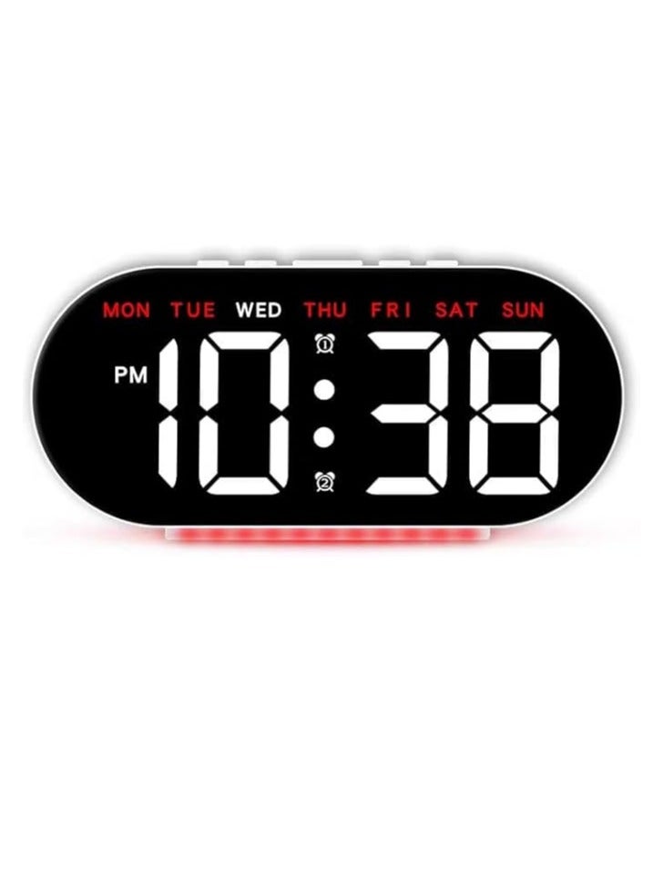 ساعة منبه رقمية LED بإضاءة خلفية تعرض الوقت والتاريخ ودرجة الحرارة و وظيفة الغفوة لها 3 مستويات سطوع و إضاءة ليلية و تصميم عصري لسطح المكتب و مخرج USB تعمل بالكهرباء لون احمر - Image 1