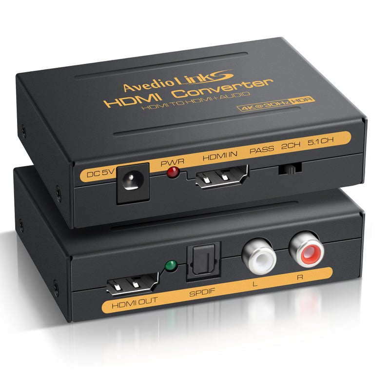 avedio Links 4K HDMI Audio Extractor Splitter, 1080P HDMI Audio Converter Adapter + Optical Toslink SPDIF + L/R Stereo Analog Audio Compatible with Fire Stick, Blu-Ray Player (4K 30Hz Black)