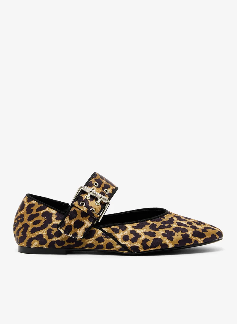 Leopard Print Ballet Flats With Metal Buckle