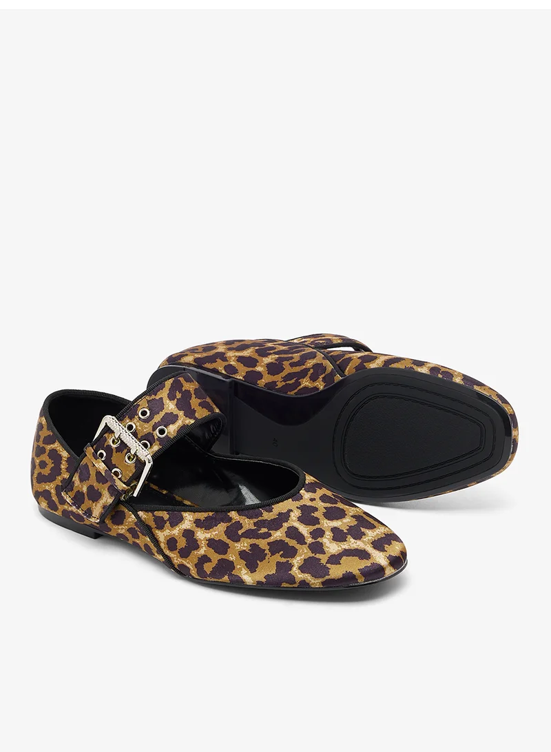 Ginger Leopard Print Ballet Flats With Metal Buckle