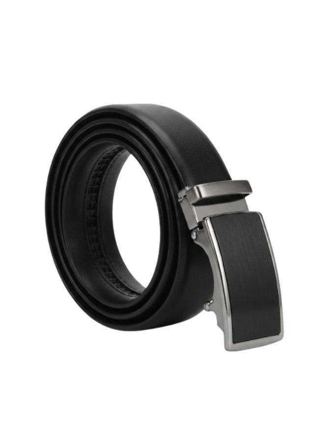 Men's Black Automatic Ratchet Belt with Brushed Metal Buckle - Image 1