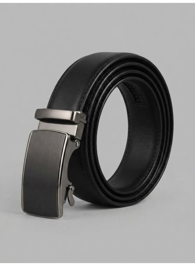 Men's Black Automatic Ratchet Belt with Brushed Metal Buckle - Image 4