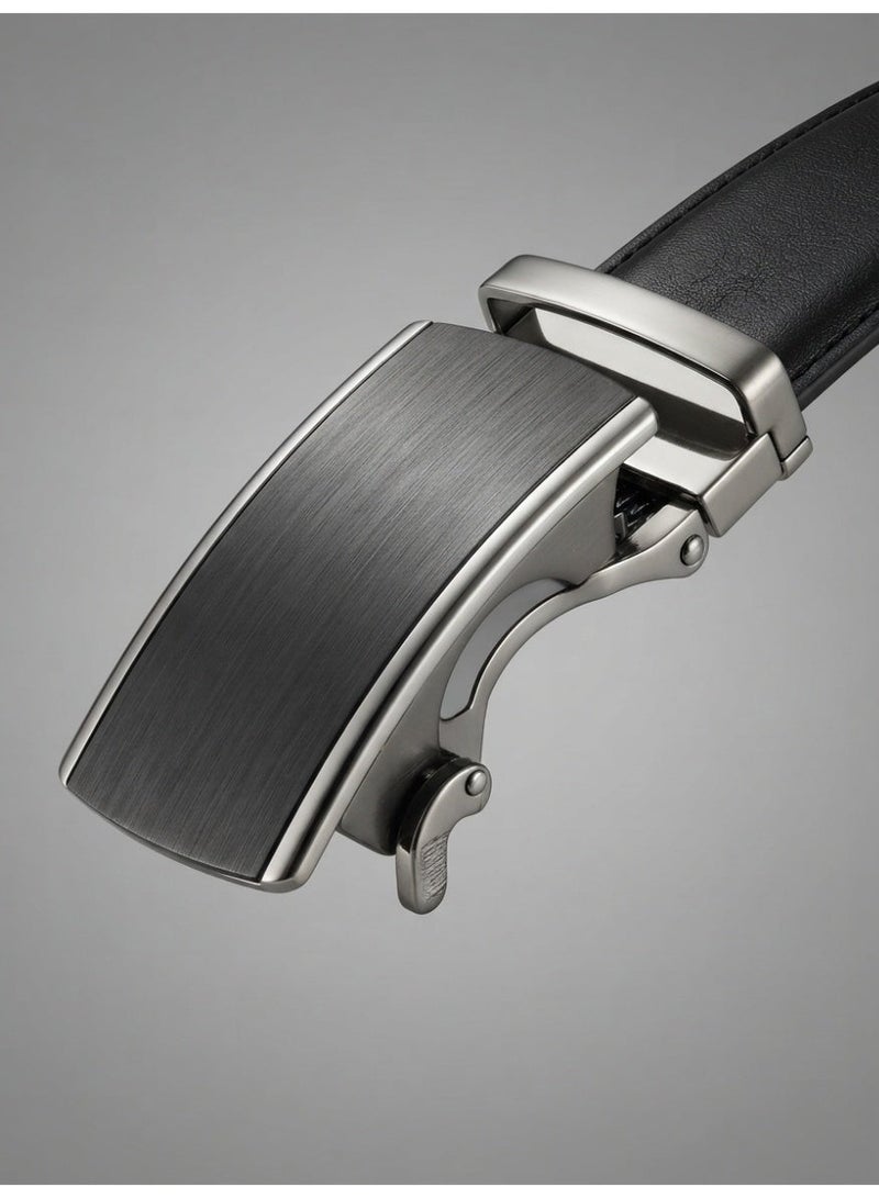 Men's Black Automatic Ratchet Belt with Brushed Metal Buckle - Image 3