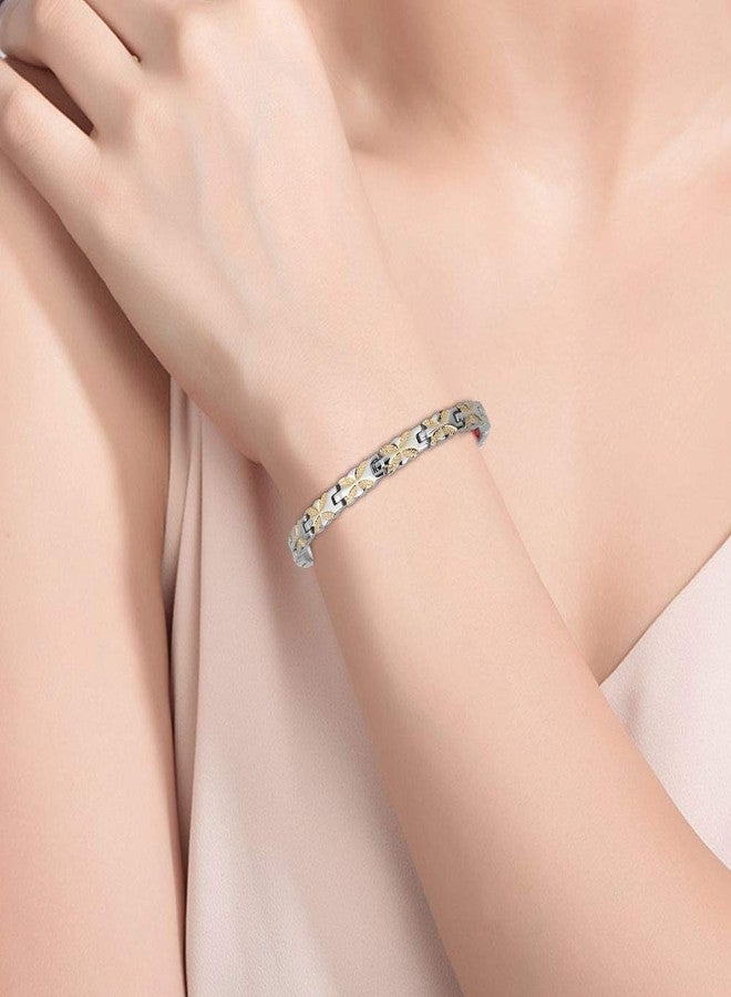 Salmue Woman Stainless Steel Bracelets, Women's Fashion Stainless Steel Bracelet, Flower Shape BraceletJewelry (Color - 2) - Image 2
