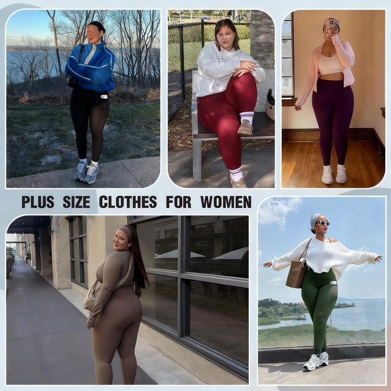 MOREFEEL Plus Size Leggings for Women with Pockets-Stretchy X-5XL Tummy Control High Waist Womens Leggings Workout Black Yoga Pants Plus Size Clothes for Women - Image 3