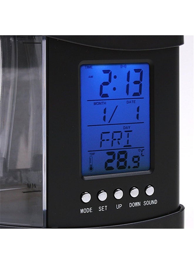 حوض سمك صغير مكتبي مزوّد بشاشة LCD ذات ساعة مع مصباح بإضاءة LED ومنفذ USB طراز lym H4874 أسود / شفاف 24x20x9.7سم - Image 5