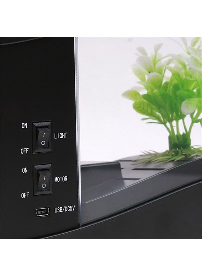 حوض سمك صغير مكتبي مزوّد بشاشة LCD ذات ساعة مع مصباح بإضاءة LED ومنفذ USB طراز lym H4874 أسود / شفاف 24x20x9.7سم - Image 4
