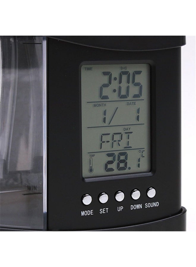 حوض سمك صغير مكتبي مزوّد بشاشة LCD ذات ساعة مع مصباح بإضاءة LED ومنفذ USB طراز lym H4874 أسود / شفاف 24x20x9.7سم - Image 3