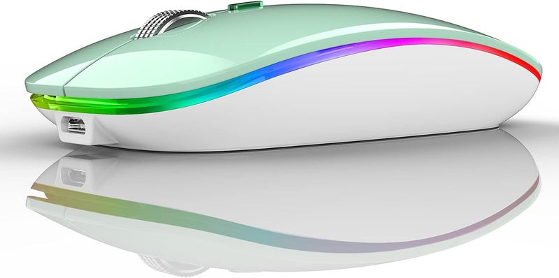 TENMOS Wireless Bluetooth Mouse, LED Slim Dual Mode (Bluetooth 5.1 + USB) 2.4GHz Rechargeable Silent Mint Green Mouse for Laptop/MacBook/iPad OS 13 and Above - Image 1