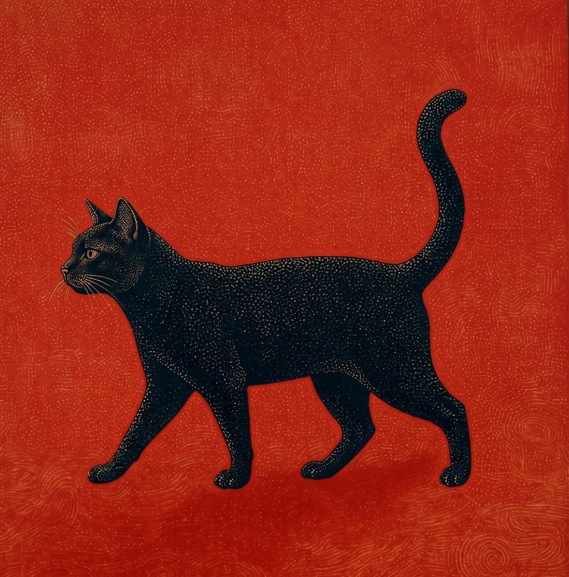 TNESSENTIAL Mid-Century Black Cat Print – Minimalist Walking Cat Art, Retro Red Abstract Decor, Sophisticated Cat Poster, Vintage Cat Illustration - Image 2