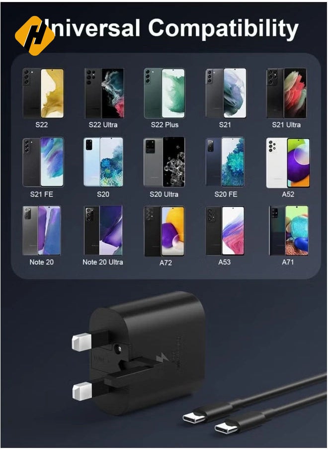 HuHa - 25W Fast Charger Type C for Samsung Galaxy A15, A55 5G, A54, A35, A34, A25, A05, S24, S23, S22, S21, S20, Z Fold5, Z Flip5 Tablet USB C Super Charge Adapter Plug - Image 1