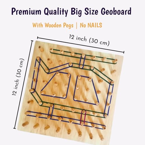 Lattooland Wooden Geoboard 8x8 Big Size with Wooden Pegs NO Nails Brain Board Montessori STEM Toy for Kids 42 Pattern Cards Bands Math Geometry Educational Game 3 4 5 6 Year Boys Girls - Image 5