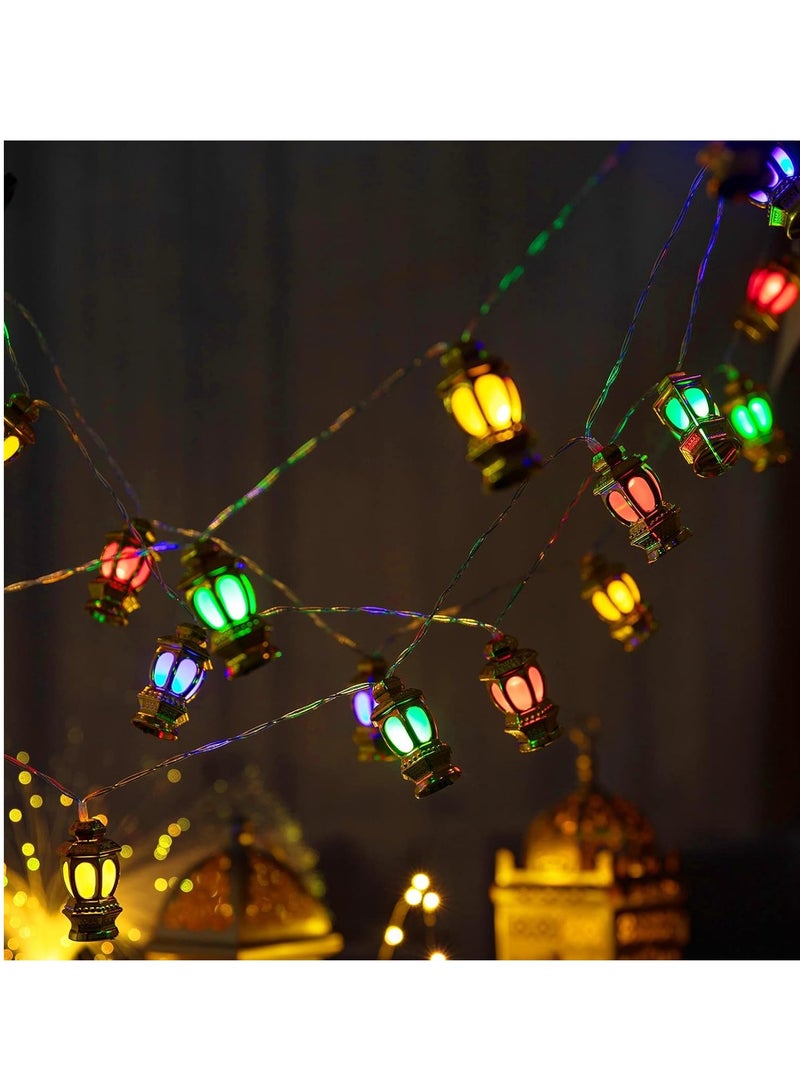 ماركة غير محددة سلسلة أضواء عيد رمضان - 1.5 متر، عبوتان، 3 متر، تعمل بالبطارية، أضواء فوانيس ملونة مزخرفة داخلية، مع وضعين للفلاش، للديكور المنزلي الإسلامي للحديقة والفناء  - Image 2
