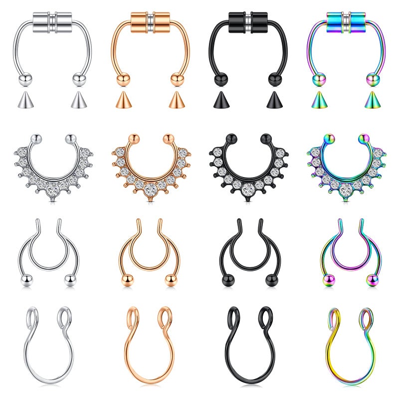 TOKRING Fake Septum Nose Ring Hoop Faux Piercing Cuffs Non-Pierced Clip on - Image 5