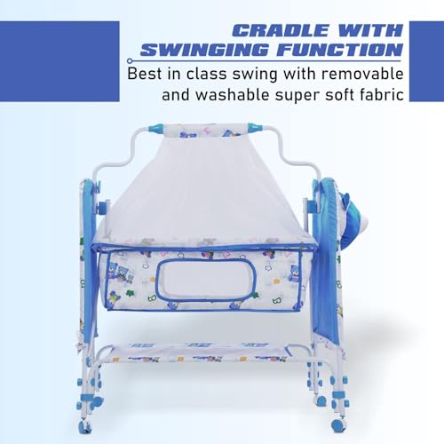 KIDBITKART Premium Jumbo Baby Cradle New Born Baby Sleep Swing Cradle/Mattress & Wheels and Cradle for 0-13 Months Baby Boys and Girls (Blue Panda) (Blue) - Image 4