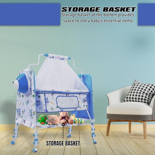 KIDBITKART Premium Jumbo Baby Cradle New Born Baby Sleep Swing Cradle/Mattress & Wheels and Cradle for 0-13 Months Baby Boys and Girls (Blue Panda) (Blue) - Image 5