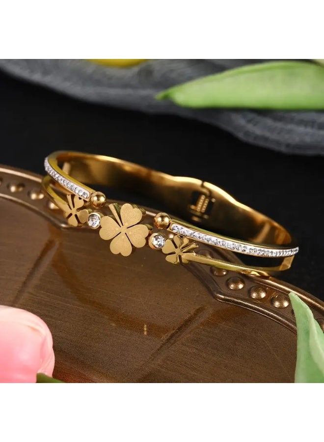 Goolsky Four Leaf Clovers Bangle Bracelet For Women – Fashionable Stainless Steel, Lucky Clover Design, Daily Wear/Lucky Charm, Adjustable Size - Image 5