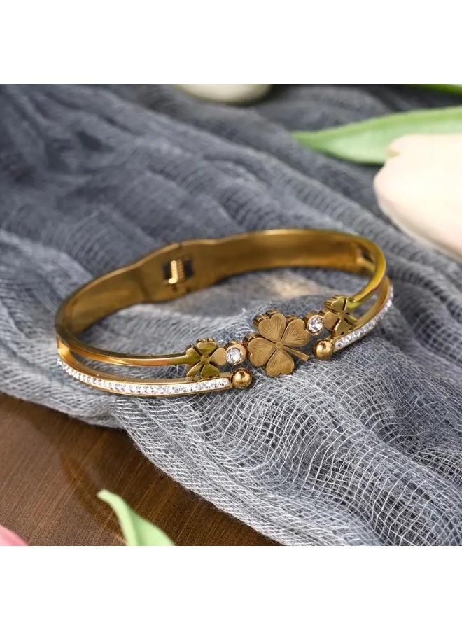 Goolsky Four Leaf Clovers Bangle Bracelet For Women – Fashionable Stainless Steel, Lucky Clover Design, Daily Wear/Lucky Charm, Adjustable Size - Image 4