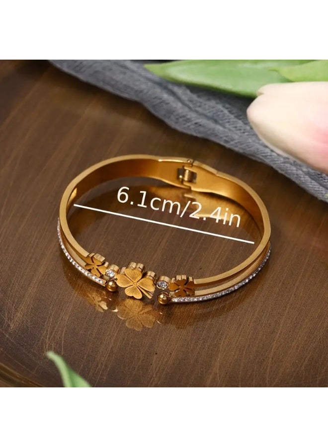 Goolsky Four Leaf Clovers Bangle Bracelet For Women – Fashionable Stainless Steel, Lucky Clover Design, Daily Wear/Lucky Charm, Adjustable Size - Image 3