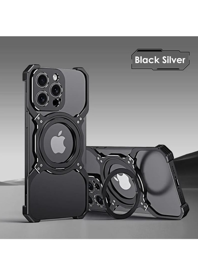 New  Metal Magsafe Stand case  for iPhone 15 Pro Max Metal Armor Removable X Type Rimless Metal Case  - Image 1