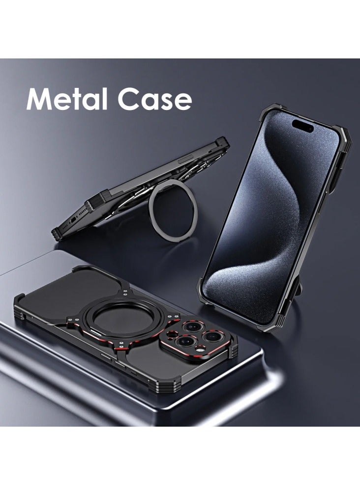 New  Metal Magsafe Stand case  for iPhone 15 Pro Max Metal Armor Removable X Type Rimless Metal Case  - Image 3