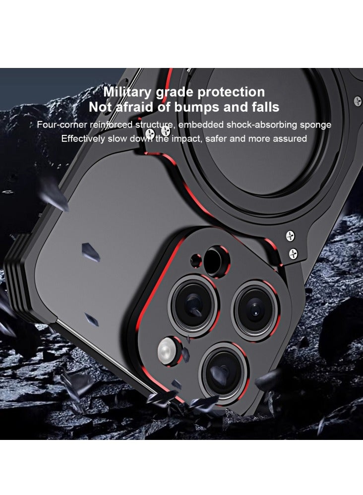 New  Metal Magsafe Stand case  for iPhone 15 Pro Max Metal Armor Removable X Type Rimless Metal Case  - Image 5