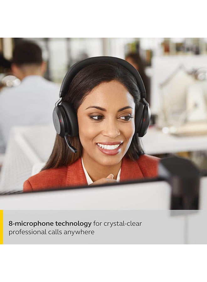 Jabra Evolve2 75 PC Wireless Headset with Charging Stand and 8-Mic Technology - Dual Foam Stereo Headphones with Advanced Active Noise Cancelling, USB-C Bluetooth Adapter and MS Compatibility Black - Image 3