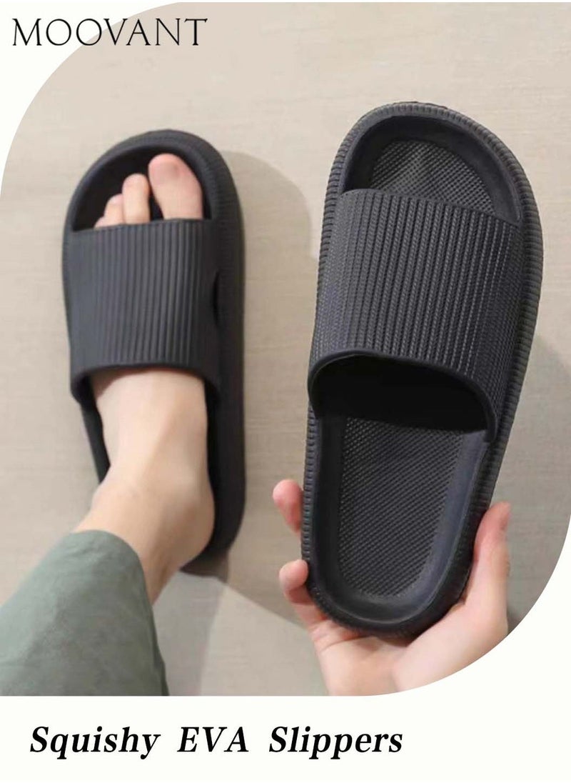 Moovant Durable Slides Slippers for Men Women, Cloud-like Slippers, Soft Massage House Bath Slippers, Quick Drying Non-Slip Soft Lightweight Open Toe Sandals, Slip-on Slippers, Black - Image 1