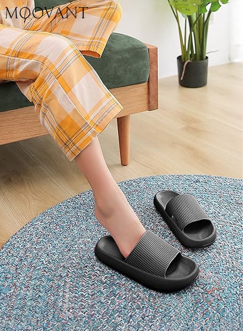 Moovant Durable Slides Slippers for Men Women, Cloud-like Slippers, Soft Massage House Bath Slippers, Quick Drying Non-Slip Soft Lightweight Open Toe Sandals, Slip-on Slippers, Black - Image 2