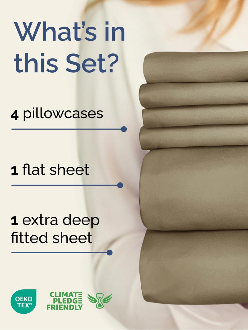 CGK Unlimited Extra Deep King Sheet Set - 6 Piece Breathable and Cooling Sheets - Hotel Luxury Bed Sheets Set - Easy & Secure Fit - Soft, Wrinkle Free and Comfy Sheets Set - Khaki Sheet Set with Extra Deep Pockets - Image 2