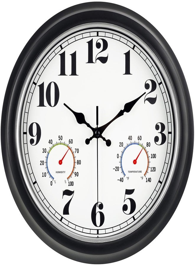 45MinST 13-Inch Vintage Outdoor Wall Clock with Thermometer and Hygrometer, Waterproof, Large Numbers, Silent, for Indoor and Outside Use,Porch,Garden,Pool(Black Frame with Silver Trim) - Image 1