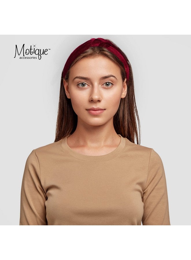 Motique Accessories 1.5 Inch Velvet Braid Headband Women And Girls Hair Band Burgundy - Image 3
