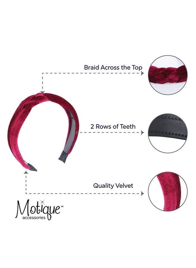 Motique Accessories 1.5 Inch Velvet Braid Headband Women And Girls Hair Band Burgundy - Image 5