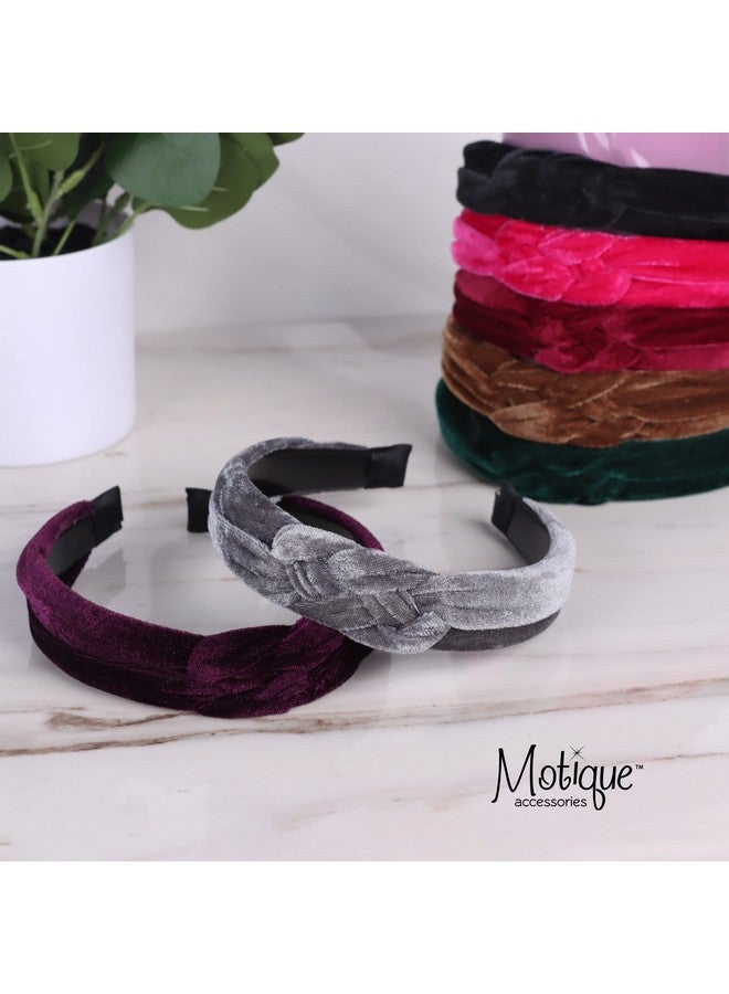 Motique Accessories 1.5 Inch Velvet Braid Headband Women And Girls Hair Band Burgundy - Image 4
