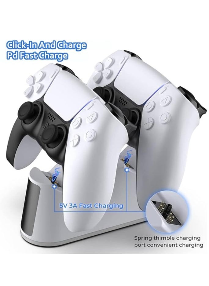 Charger Station for PS5 Controller charger RGB Light, Yakiter Fast Charging Dock for PlayStation 5 Controller, LED Indicator, Click-in Design, Safe Intelligent Protection for PS5 Controller