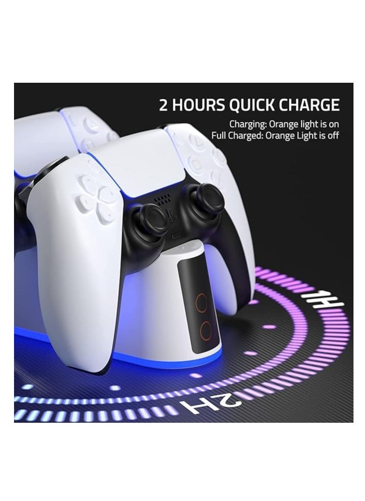 Charger Station for PS5 Controller charger RGB Light, Yakiter Fast Charging Dock for PlayStation 5 Controller, LED Indicator, Click-in Design, Safe Intelligent Protection for PS5 Controller
